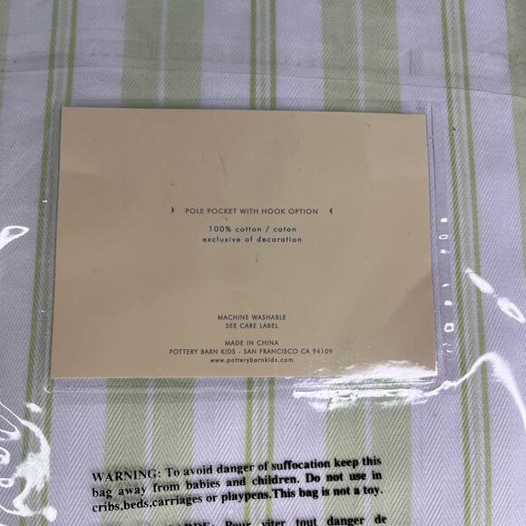Lot of 2 Pottery Barn Kids Variegated Strip Panels 63" x 44" Green White New - Picture 14 of 15